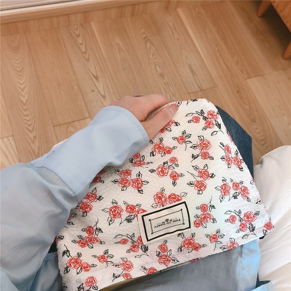 Bolsa de cosméticos de tela de algodón para mujer, bolso de mano Retro Floral, organizador de viaje, neceser de belleza, almacenamiento de maquillaje