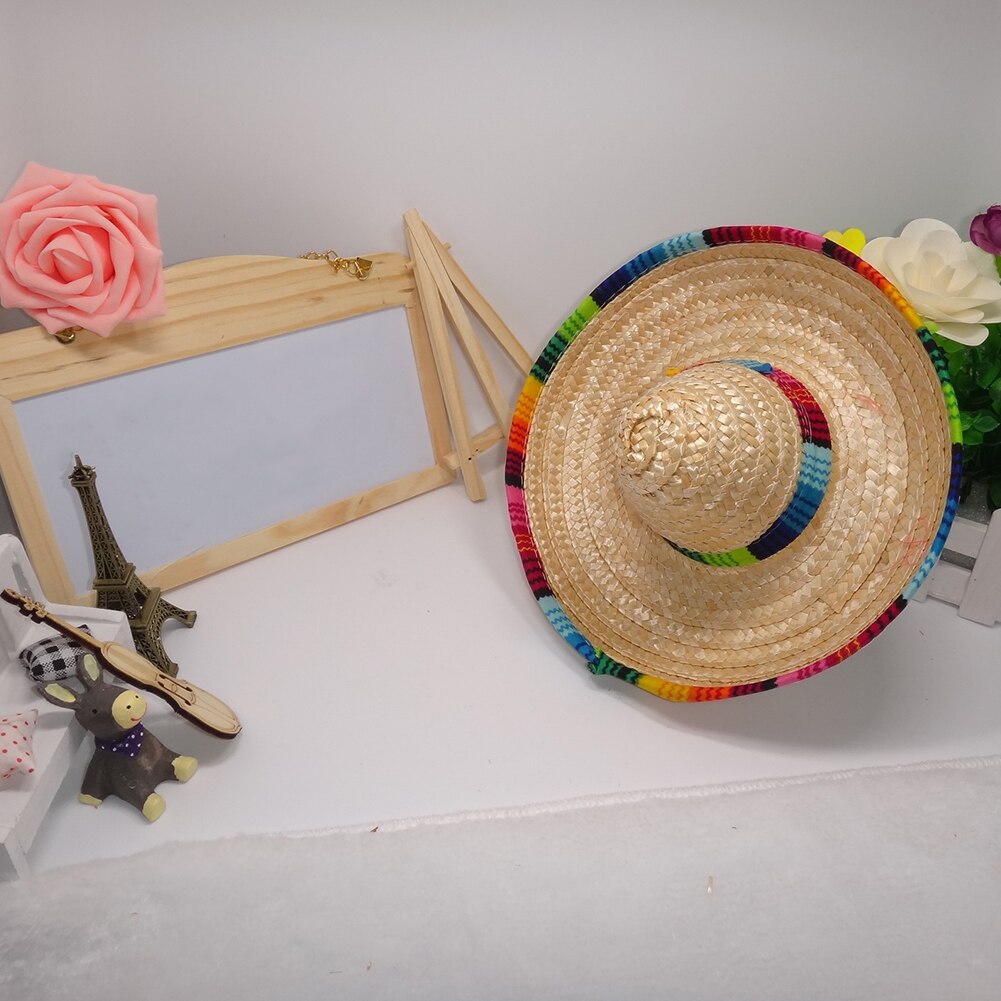 Verjaardag Decoratie Mexicaanse Stijl Duurzaam Speelgoed Milieuvriendelijke Hond Cap Desktop Kleurrijke Randen Mini Stro Hoeden Partij Accessoire