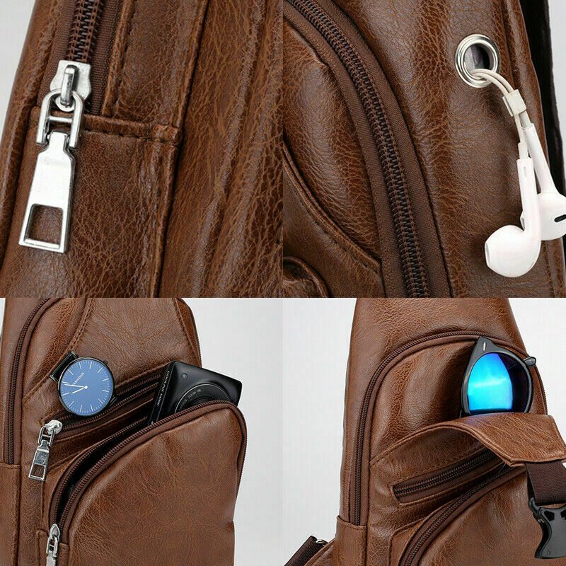 Men's Polyester Small Strap Chest Pack Messenger Bag USB Charging Pockets Sports Travel Bags
