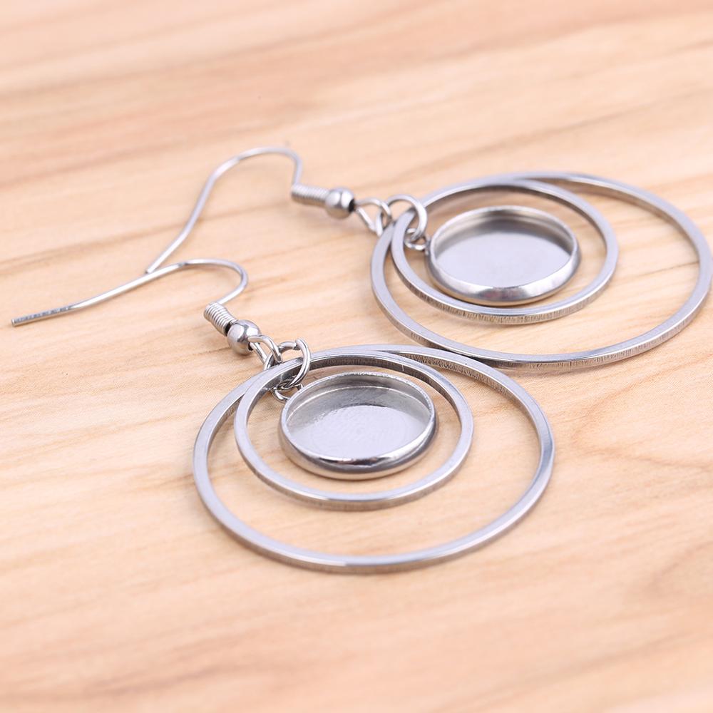 Reidgaller — Boucles d'oreilles en acier inoxydable,, pendentifs en forme de cabochon de 12mm de diamètre, double cercle, set de 10 pièces à assembler soi-même, crochets et bijoux fantaisie
