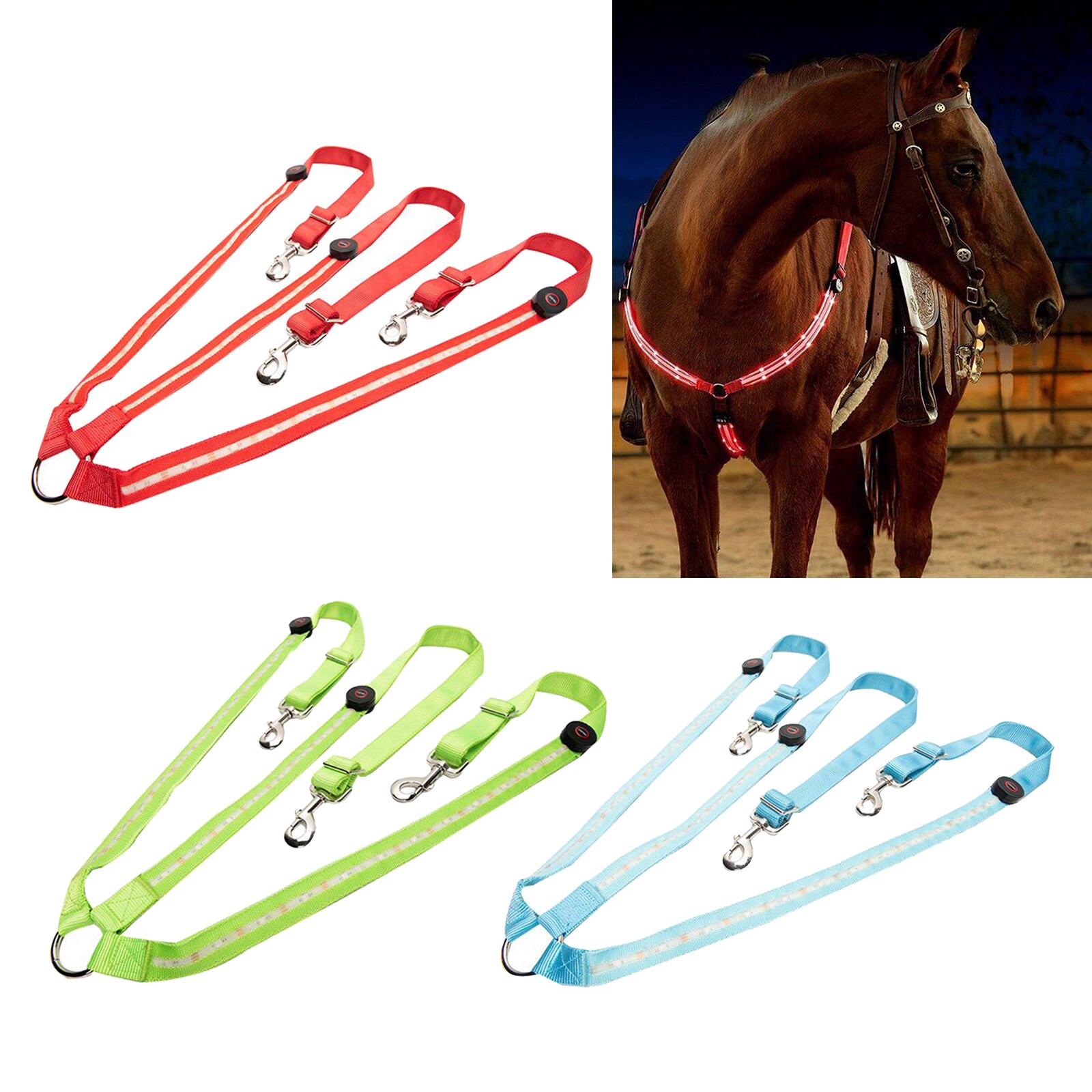 LED Horse Harness Collar High Visibility Tack Breastplate Equestrian Safety Gear Adjustable Nylon Chest Strap Halter Bridle