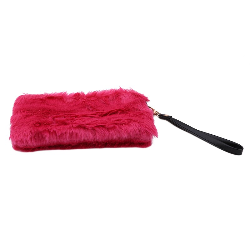 Sacs à main en fausse fourrure pour femmes, portefeuille de pour dames, sac à main pour fête de mariage, sacs de soirée: rose Red