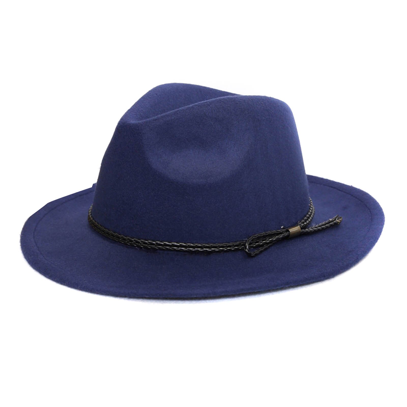 Sombrero de lana con cinturón de borde ancho para mujer, gorro estilo Retro,: dark blue
