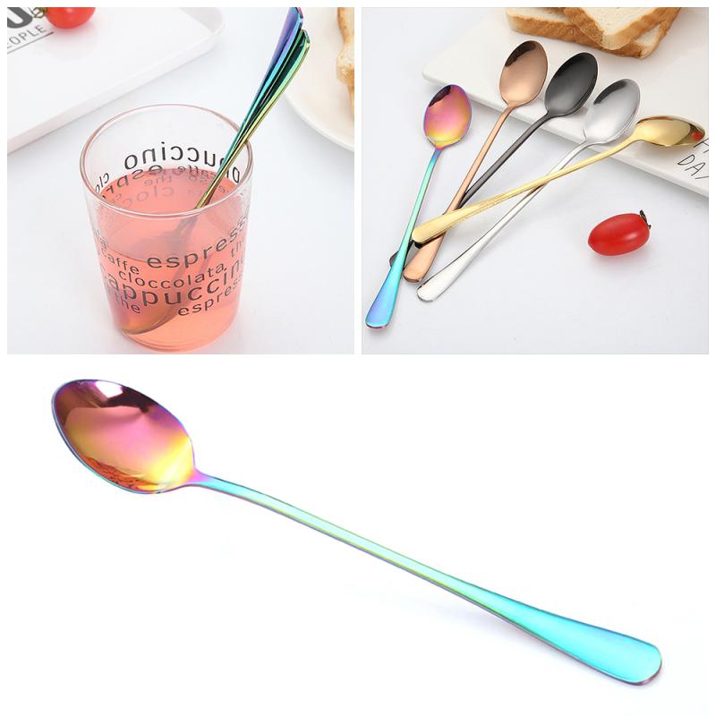 Coffee Spoon Pointed Long Hand Dessert Ice-cream Spoon Stainless Steel Stirring Spoon Titanium-plated Rose Gold Spoon Mug