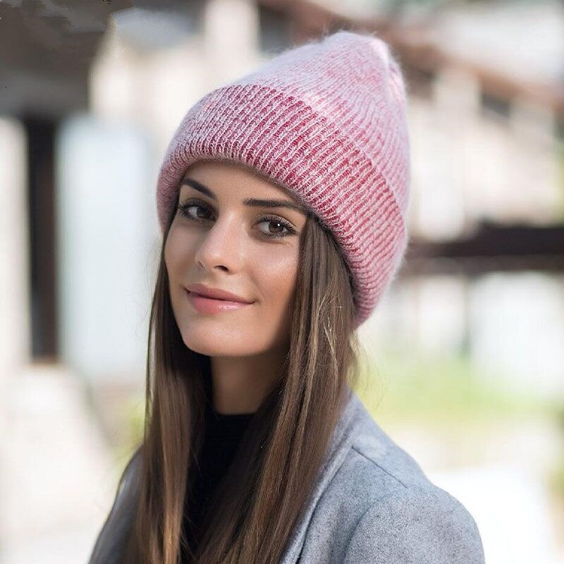 Bonnet en fourrure de lapin pour femme, casquette chaude en laine, Skullies, hiver, 2022