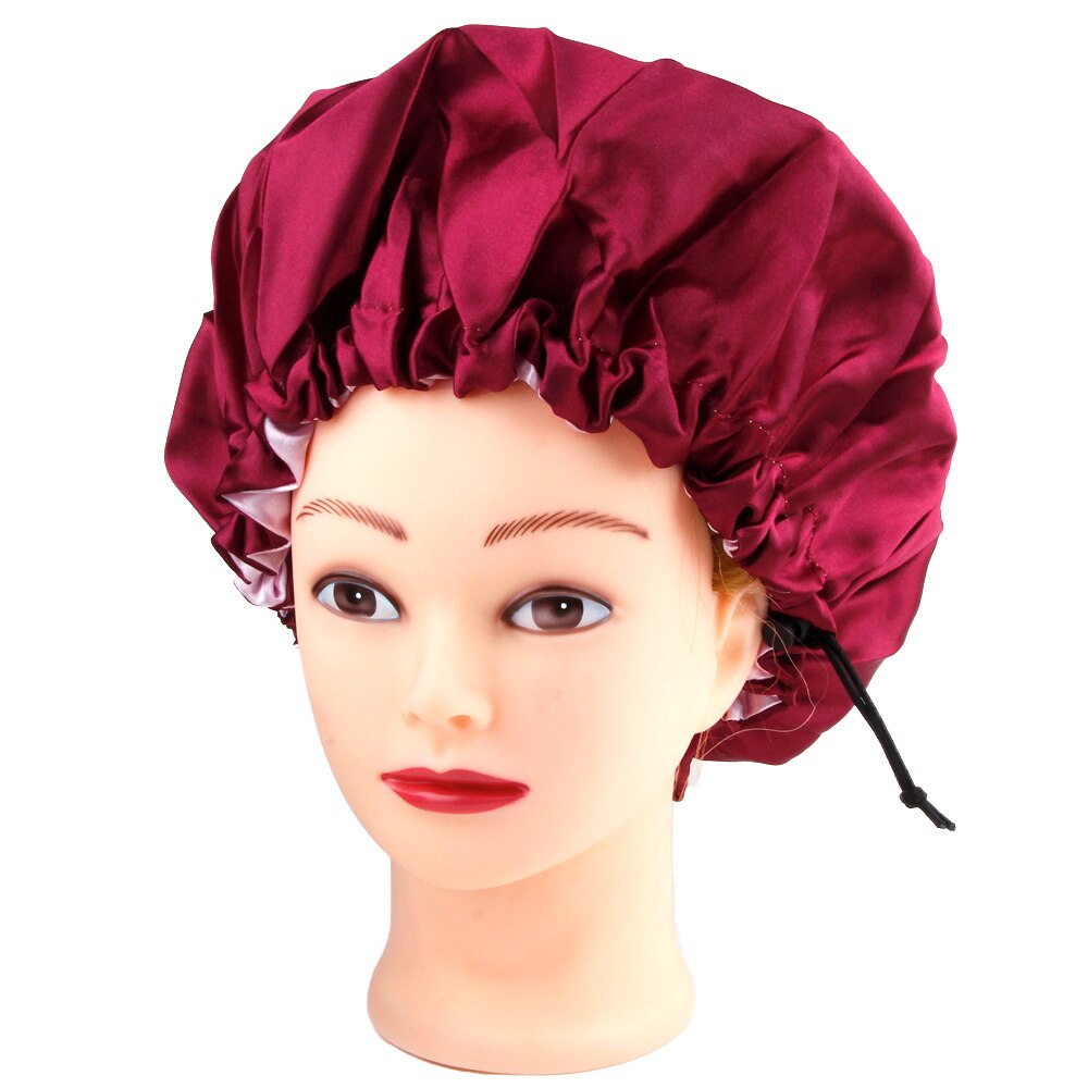 Gorro de satén Reversible para dormir, gorro de seda para mujer, gorro para el pelo de noche, cubierta para la cabeza, sombrero de doble capa ajustable, accesorios para peinados rizados: Wine Red