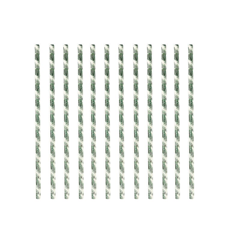 Hawaii party decoration green leaves jungle disposable tableware plates napkins tropical summer wedding party: 10pcs straw