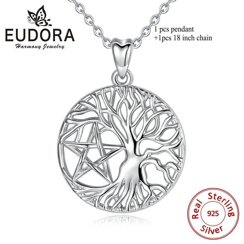 Eudora 100% 925 sterling silber halsketten mit keltischem knoten und lebensbaum-anhänger mit stern, bezaubernder schmuck für damen, beste  d418: Mit 18- zoll-kette