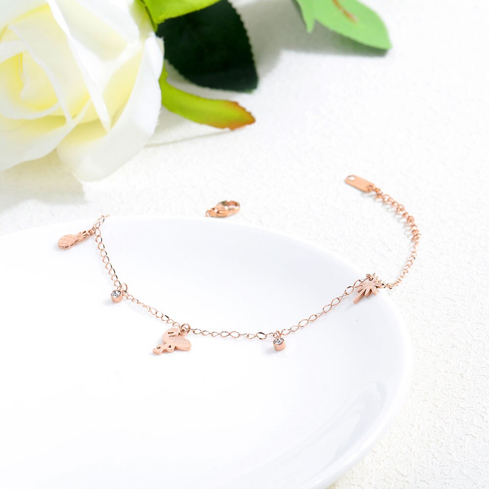 Lokaer Titan Stahl Böhmen Strand Kette & Link Fußkettchen Für Frauen Mädchen Trendy CZ Ananas Vogel Charme Fußkettchen A19030