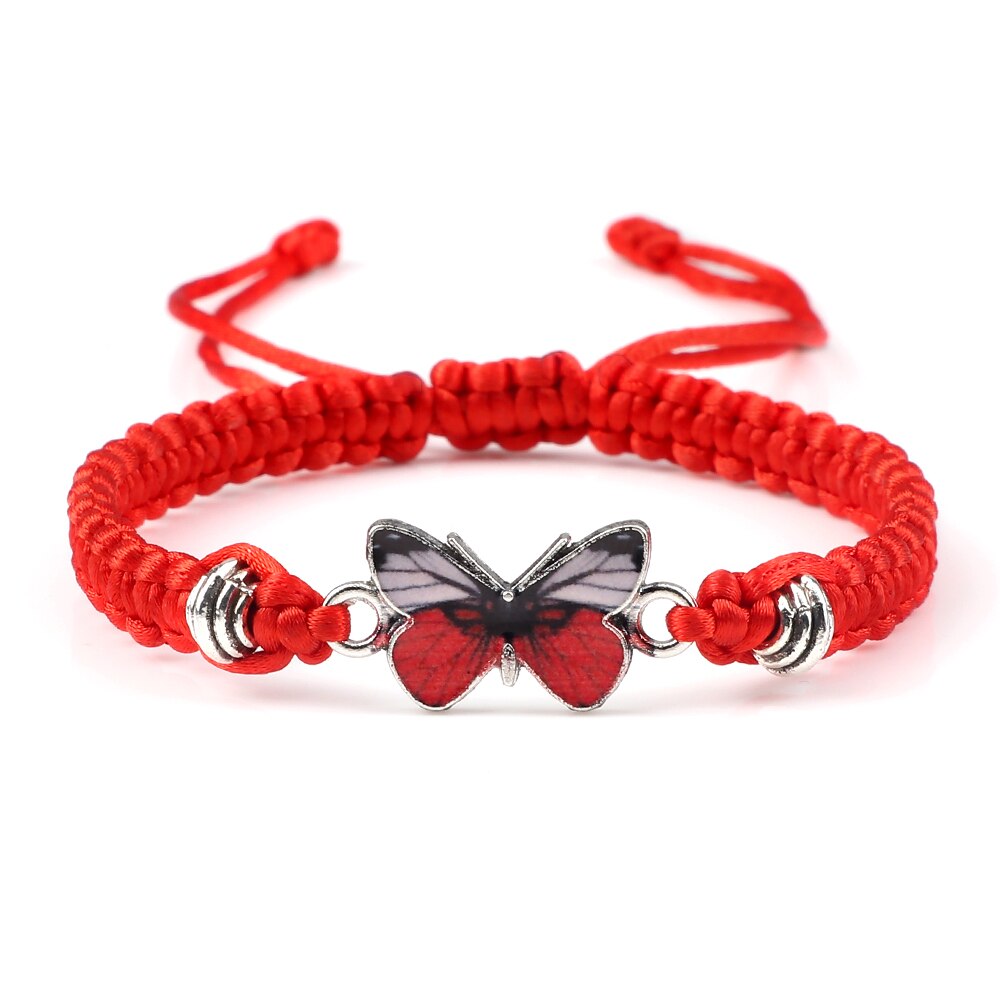 Sweet Shining Vlinder Armband Voor Vrouwen Bohemian Gevlochten Armband Armband Stijl Paar Klassieke Vlinder Hand Sieraden: Red-Red