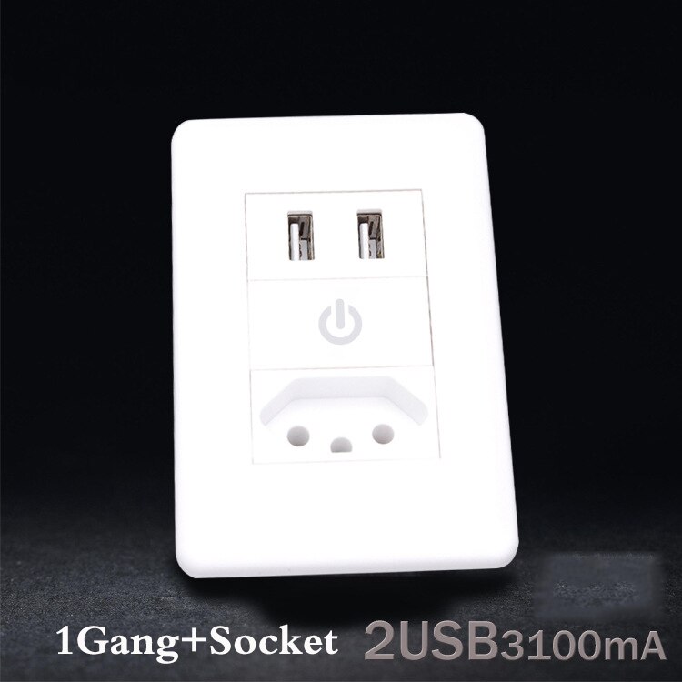 Wall Power Brazil Socket 15A Brasil Standard Double Soquete 5V 2100mA Dual USB Charger Port 115mm*75mm AC 110~250V: 2 USB and 1 gang