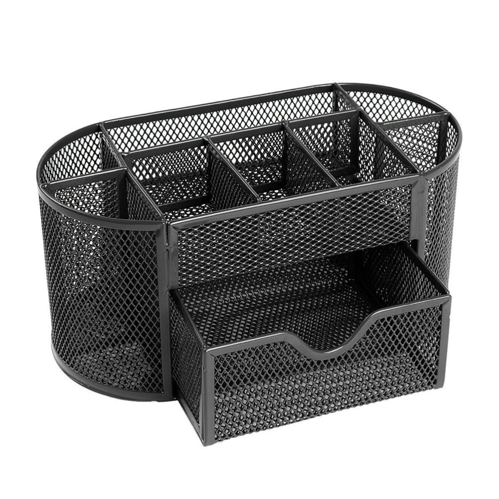 Organizador de escritorio, cajón de oficina con soporte para bolígrafo, colección de malla ovalada, color negro