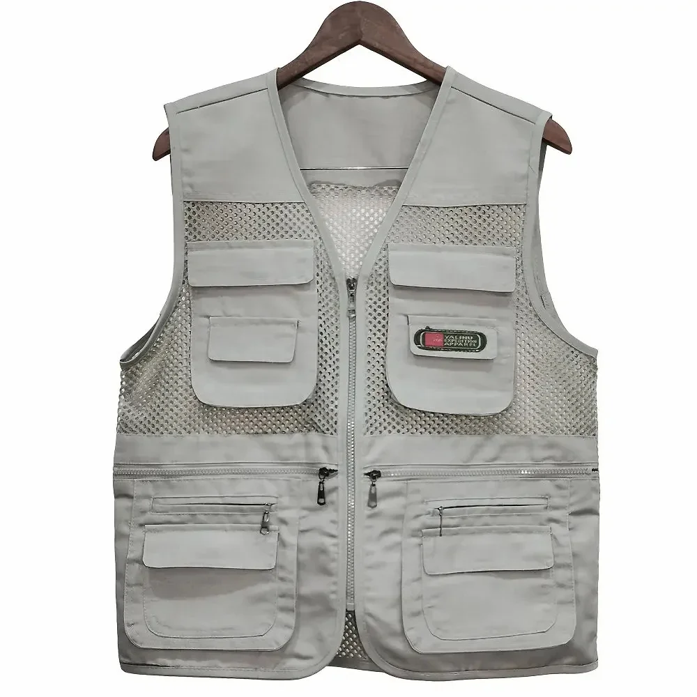 Summer Thin Mesh Vest Leisure Multi-pocket Photography Fishing Vest Mountaineering Tourism Outdoor Sports Breathable Undershirt: XXL / GRAY