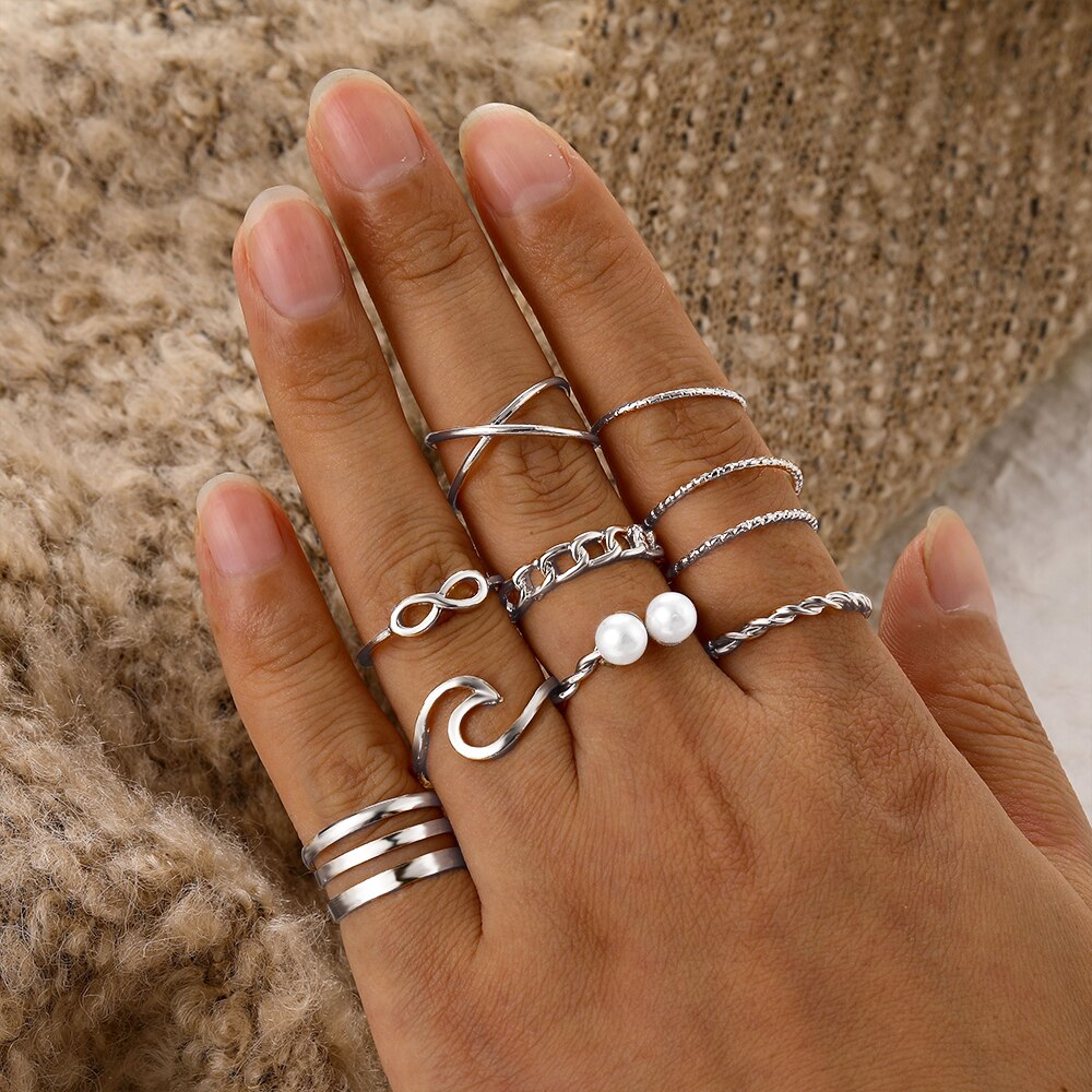 IFMIA 6 sztuk/zestaw Punk Ring Finger minimalistyczny gładkie złoto/czarny geometryczne metalowe pierścionki dla kobiet dziewczyn Party biżuteria Bijoux Femme: IF1570001841-2