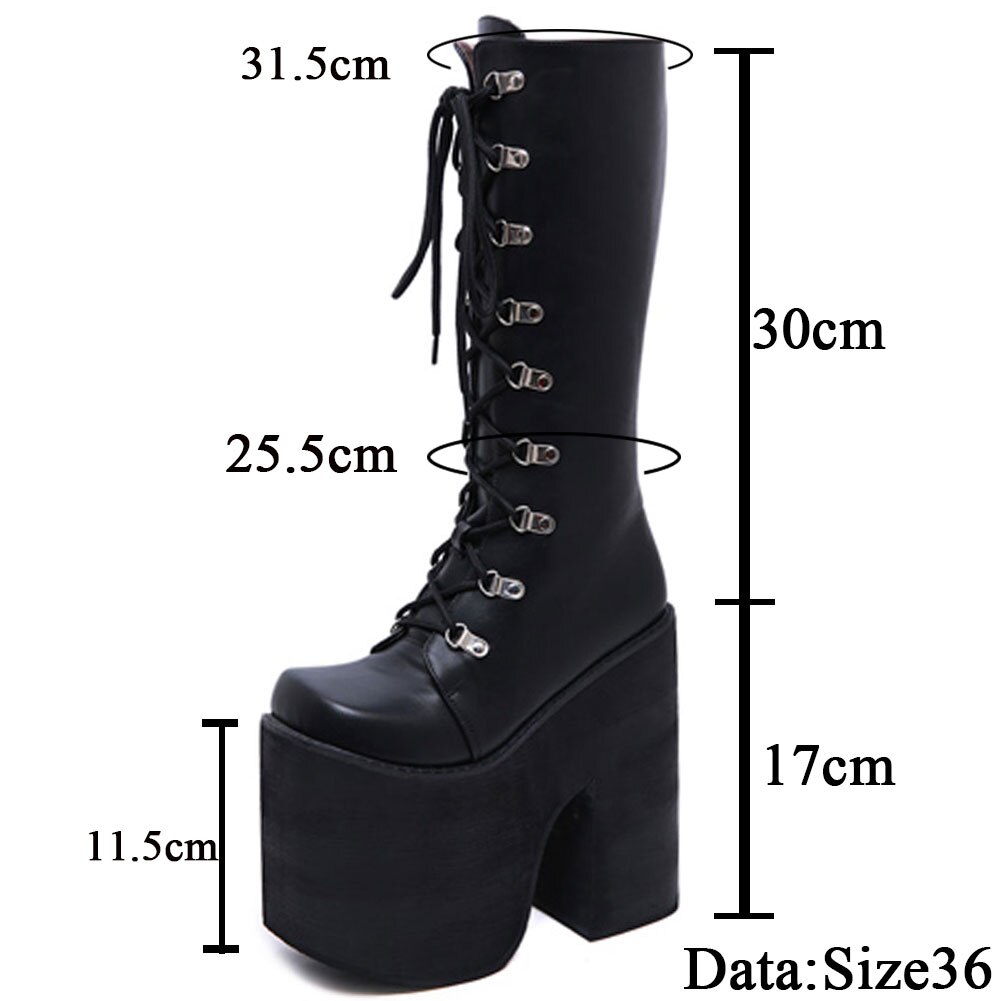 Brand Large Sizes 43 Thick Platform 17cm Extreme High Heels Shoelaces Shoes Woman Cool Motorcycles Boots Female