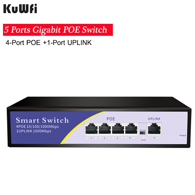 KuWfi-conmutador de red de 48V, conmutador con puertos de 10/100/1000Mbps, IEEE 802,3 Af/at Ethernet POE, Gigabit, adecuado para cámara IP/Router