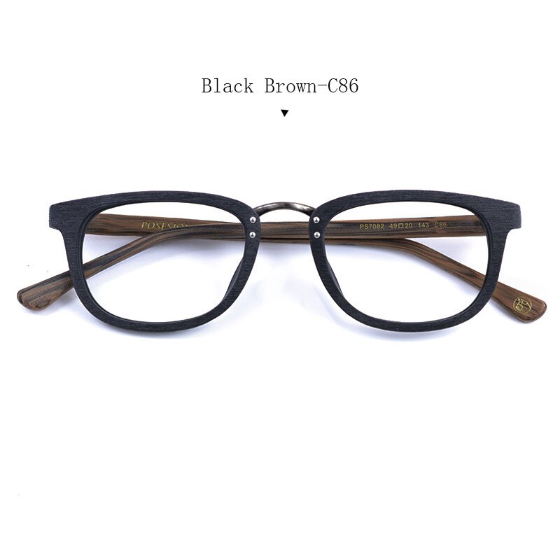 HDCRAFTER Wood Eyeglasses Frame for Women Optical Retro Wooden Prescription Spectacle Frame with Clear Lens Glasses: Black Brown