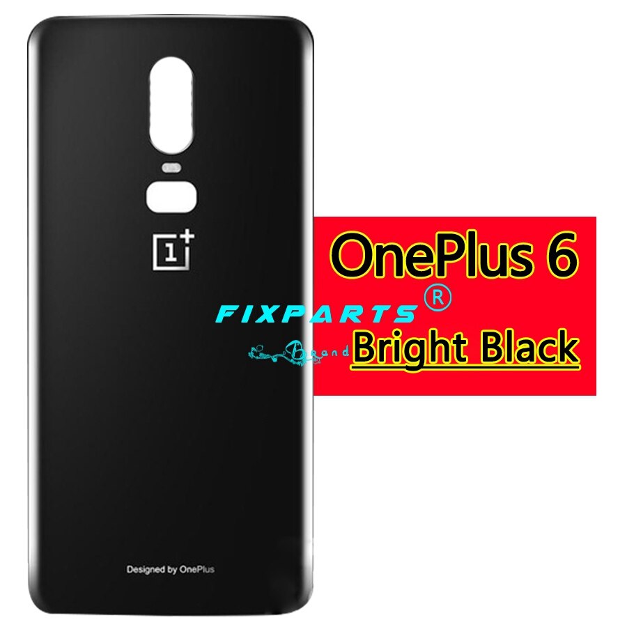 Para oneplus 6 bateria capa de vidro traseira oneplus 6 porta traseira habitação caso replair oneplus 6 bateria capa com fita adesiva: Bright black (6)