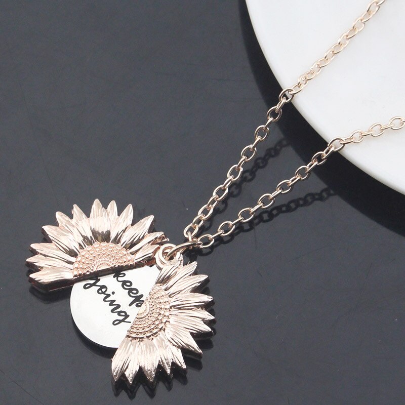 You Are My Sunshine Open Locket Sunflower Necklace Boho Jewelry Stainless Steel Friendship Letter Necklace Collier: Rose Gold Color / I will BE THERE