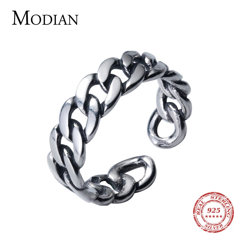 Anillo de Plata de Ley 925 Modian de 2 estilos diferentes para de mujer, cadena circular gruesa geométrica, anillo ajustable abierto, joyería fina