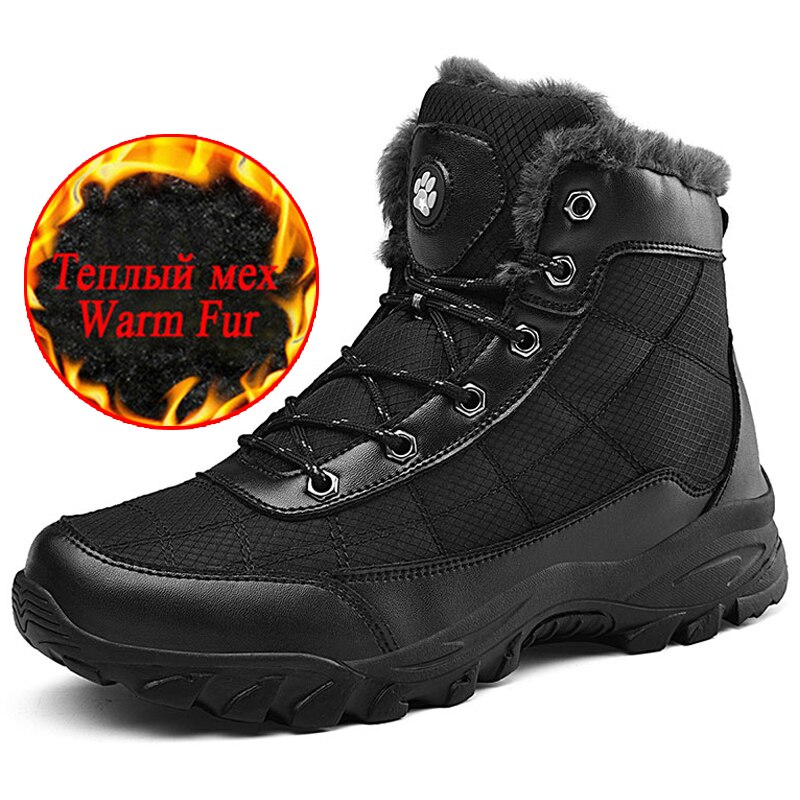 Talvi miesten kengät klassinen merkki miesten saappaat pehmeät lämpimät miesten lumisaappaat ulkoilu luistamattomat miesten kengät miehille talvi zapatillas hombre: Musta turkki / 9.5