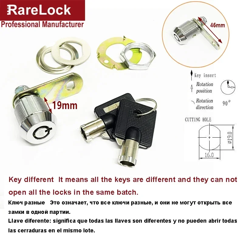 Tubular Cabinet Cam Lock 19mm for Drawer Mailbox Tool Box Game Vending DIY Furniture Hardware Rarelock MA015 G: Silver