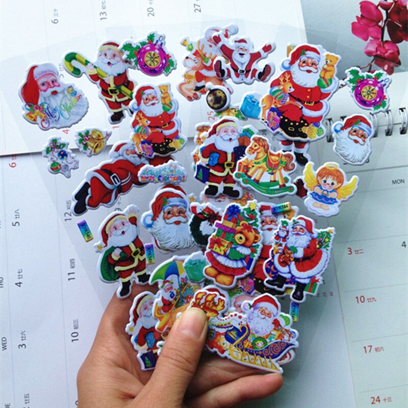 1/5Pcs Christmas 3D Carton Merry Christmas Puffy Stickers Bubble Sticker Santa Claus Xmas Decor for Kids