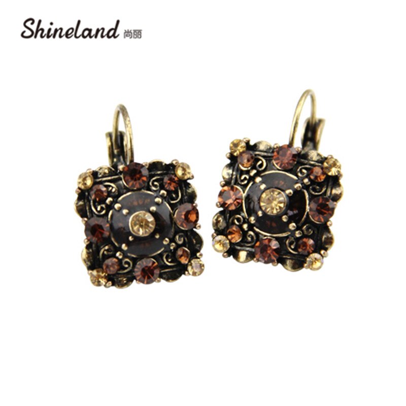 Shineland Women Accessories Vintage Square-shaped Crystal Rhinestones Statement Clip Earrings Jewelry D32887