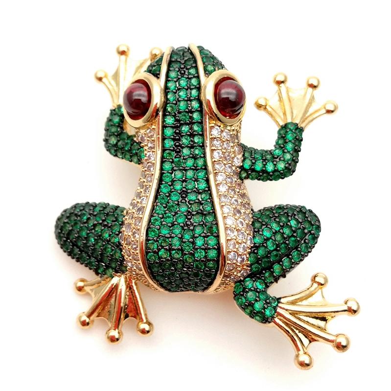 Animale di modo di trasporto Spilla Sereno di Strass Verde Rana spilla spillo in Oro Giallo di colore Placcato