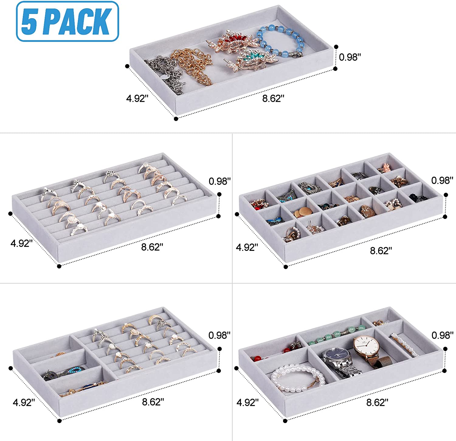 Plateau à bijoux empilable en velours doux, présentoir de bijoux, boîte de rangement Portable pour bagues, boucles d'oreilles, colliers, boîte de rangement, porte-bijoux