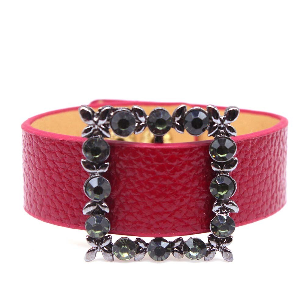 D&D European Punk Wide Crystal Charm Leather Bracelet & Bangles For Women Cuff Bracelet Wedding Jewelry: 1