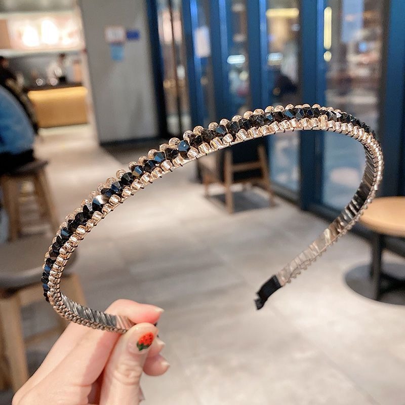 Koreaanse Crystal Bezel Hoofddeksels Vrouwen Hoofdband Meisjes Vintage Haarbanden Brede Haarband Hoepel voor Bruiloft Haaraccessoires: Black