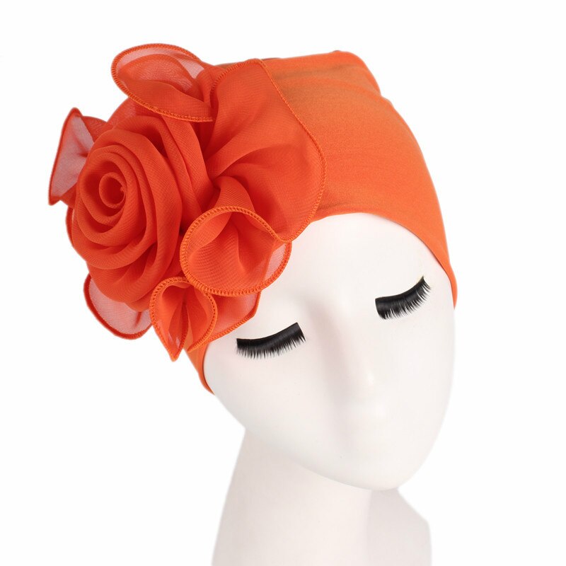 Vrouw Mooie Bloem Tulband Elastische Doek Hoofd Cap Hoed Moslim Vrouwen Hijaabs Dames Haar Accessoires Sjaal Cap: Oranje