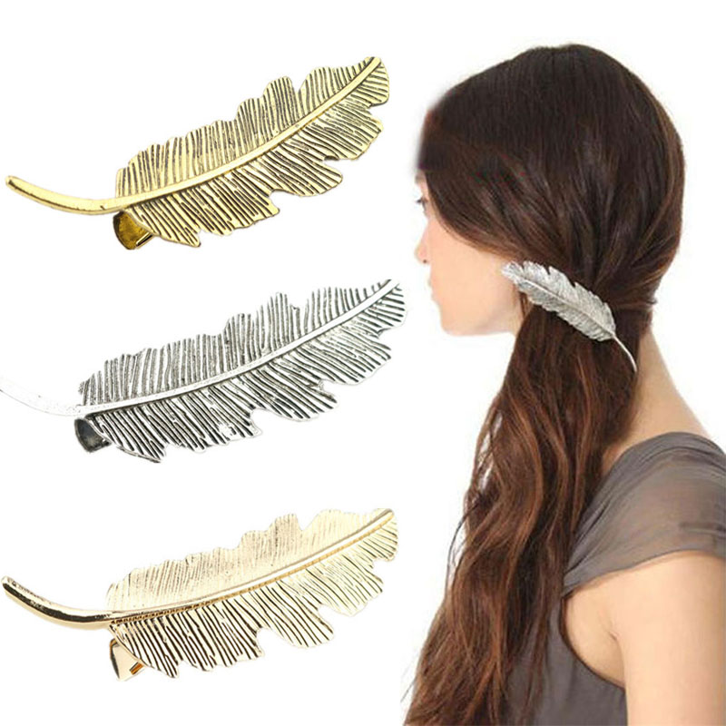 Mode Vrouwen Meisjes Goud Zilver Leaf Veer Haar Clip Haarspelden Meisjes Hoofddeksels Barrette Bobby Pin Festival Haaraccessoires