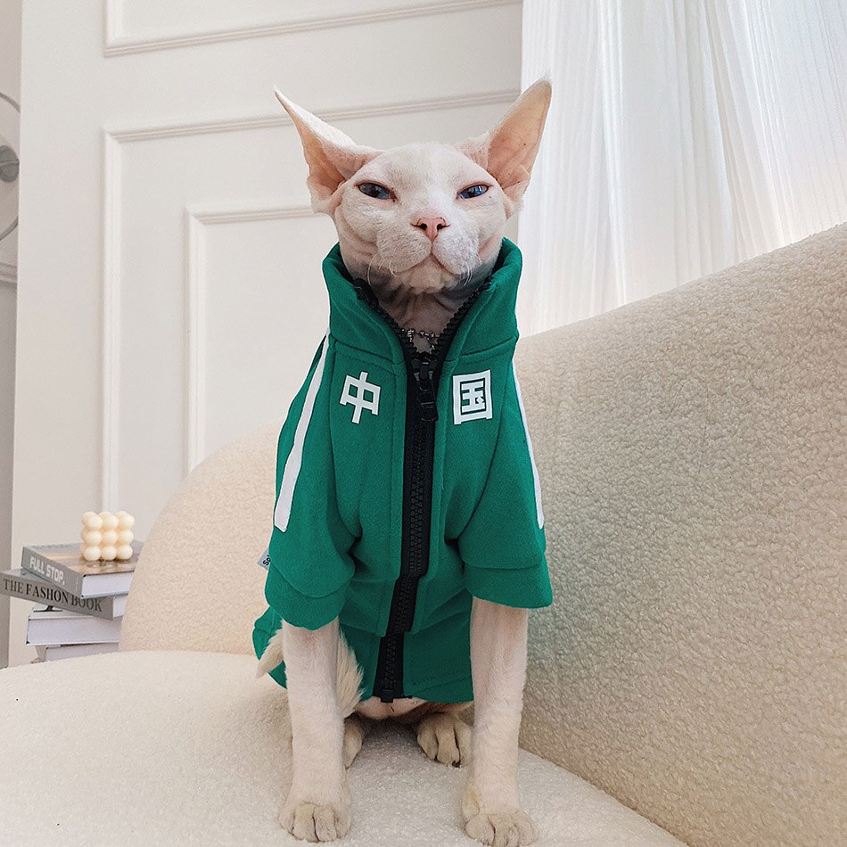 Direct Selling Winter Warm Sphynx Cat Clothes China Letter Hoodies Clothing For Kitten Sphint Jacket Coat Pet Clothes