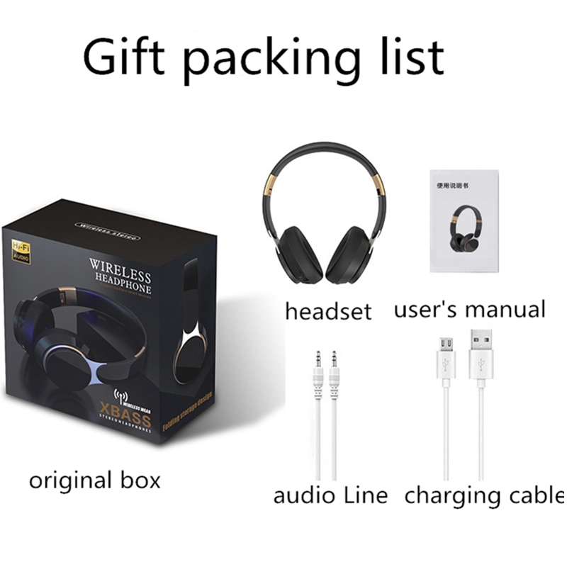 Sans fil Bluetooth casque HIFI HD stéréo basse casque pliable réglable écouteurs avec micro TF carte pour PC téléphone portable Mp3