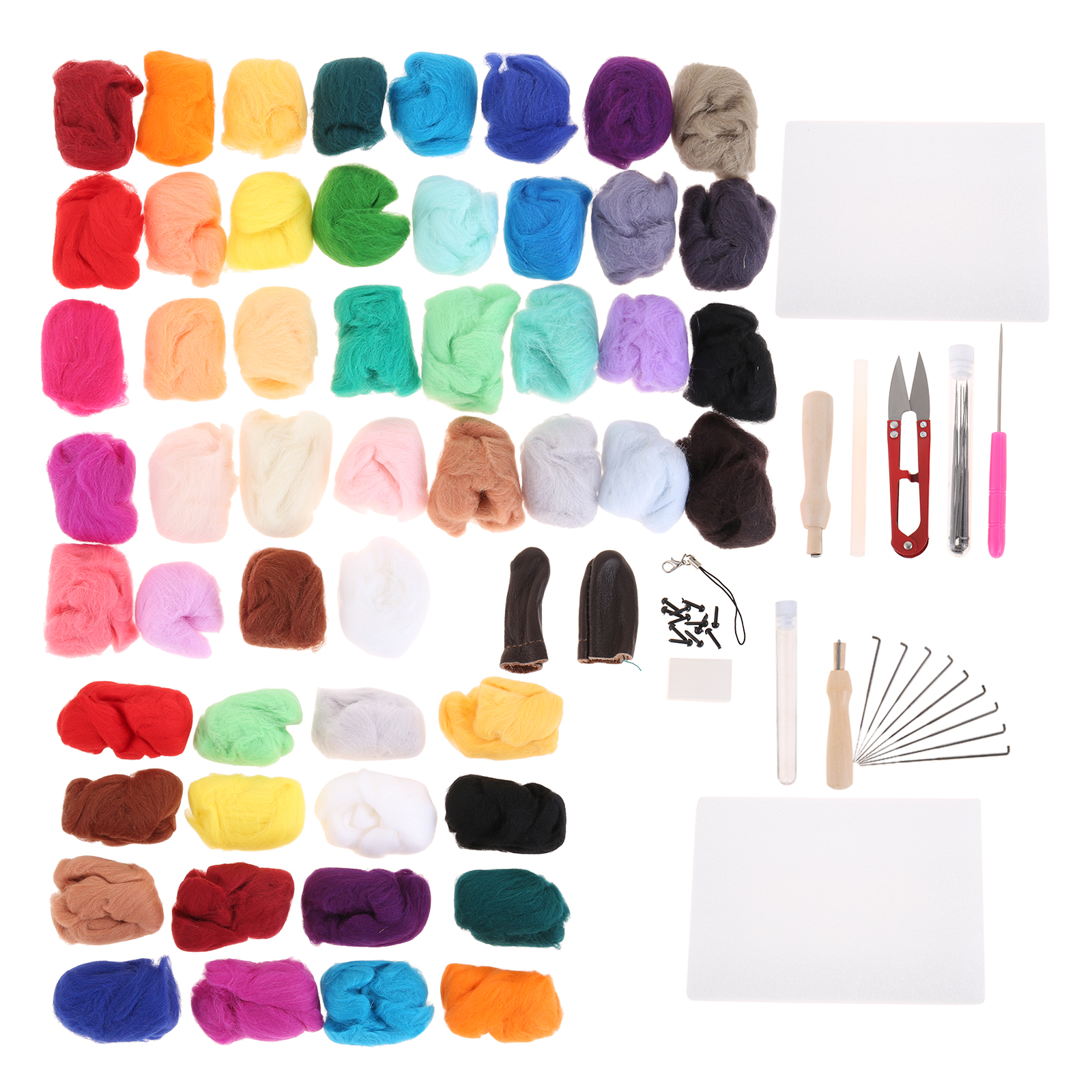 16/32 Colors Roving Wool Set+Felting Tools Felt Kit Foam Cushion Wood Stamp Needle Bottle DIY Toy/Bag/Ornament /Purse Handmade