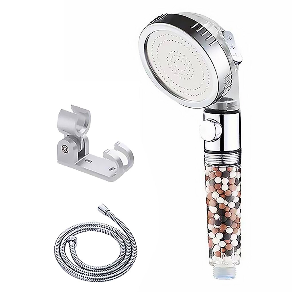 Shower Head Set Negative Ion Filter Bath Spray Water Saving Showerhead High Pressure SPA Nozzle With Switch 1.5m Hose And Base: Spray-set