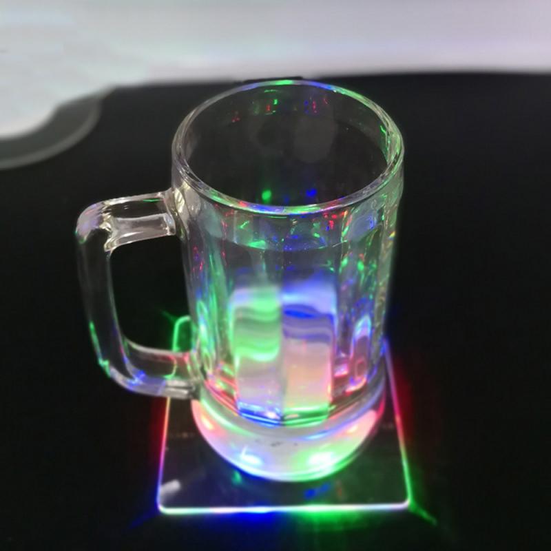 1Pc Lichtgevende Coaster Acryl Crystal Ultra-Dunne Led Coaster Bar Cocktail Niet Giftig Flash Base Full Flash verlichting Base Lampvoet