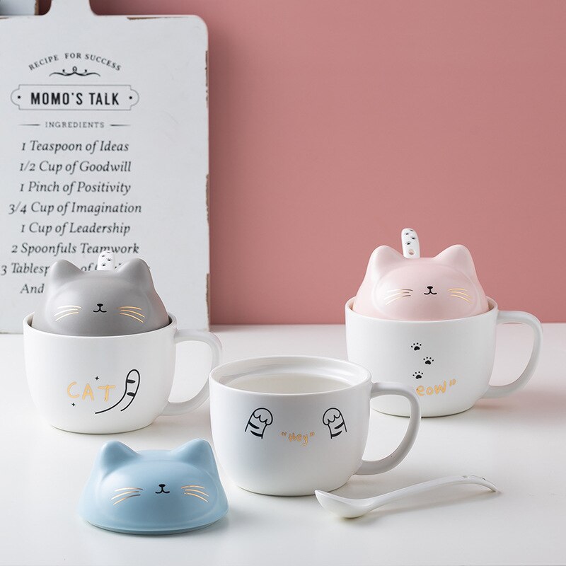 three-dimensional cat ceramic mug cute cartoon mug with lid spoon water cup home cup funny coffee cups coffee cup: Default Title