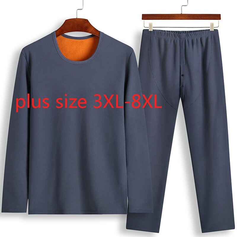 Pyjama à col rond pour hommes, ensemble de sous-vêtements thermiques, en peluche, épais, taille élastique, grande taille, 8XL,