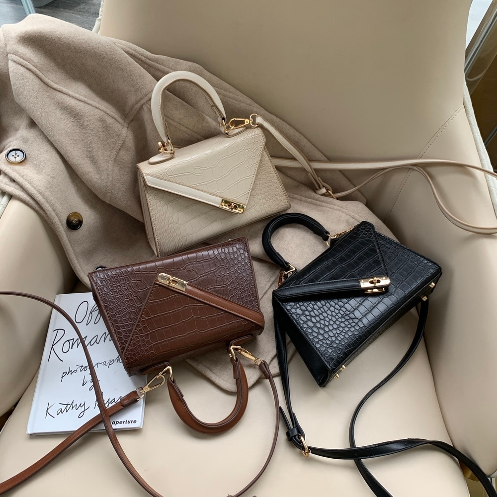 Luxe dames schoudertas met kleine effen kleur, leren crossbody tas met stenen patroon voor dames, dames handtassen