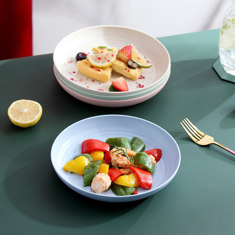 15/19.8/22.5/25cm Wheat Straw Round Plates Salad Dessert Dinner Plate Unbreakable Reusable Microwave Safe Fruit Plate