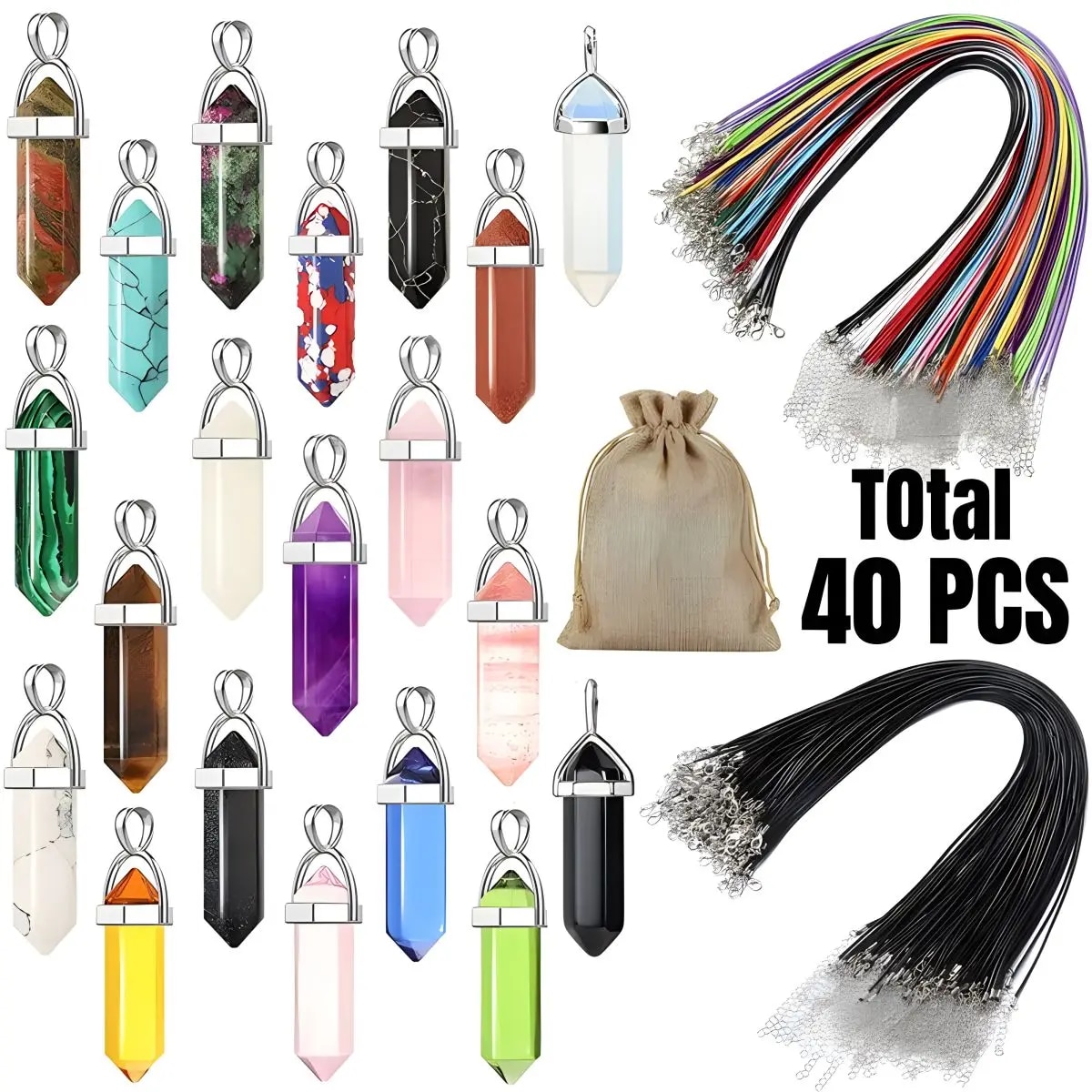 40 Stuks/30 Stuks Zeshoekige Chakra Synthetische Kristallen Hanger, Puntige Kwarts Steen Met Lederen Ketting Ketting Opbergtas: Rood