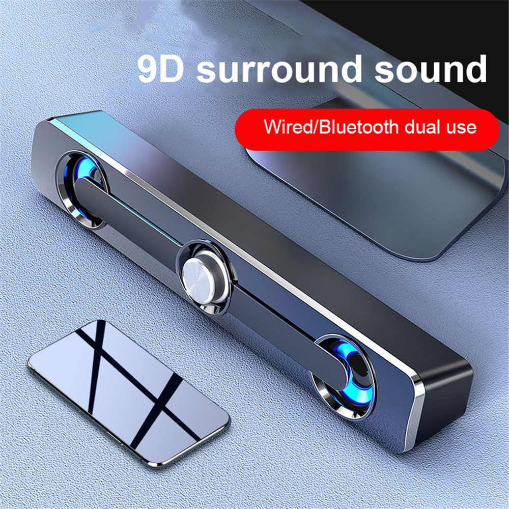 Usb com fio alto-falante do computador bluetooth alto-falante led barra de luz estéreo subwoofer baixo caixa de som surround para computador portátil telefone