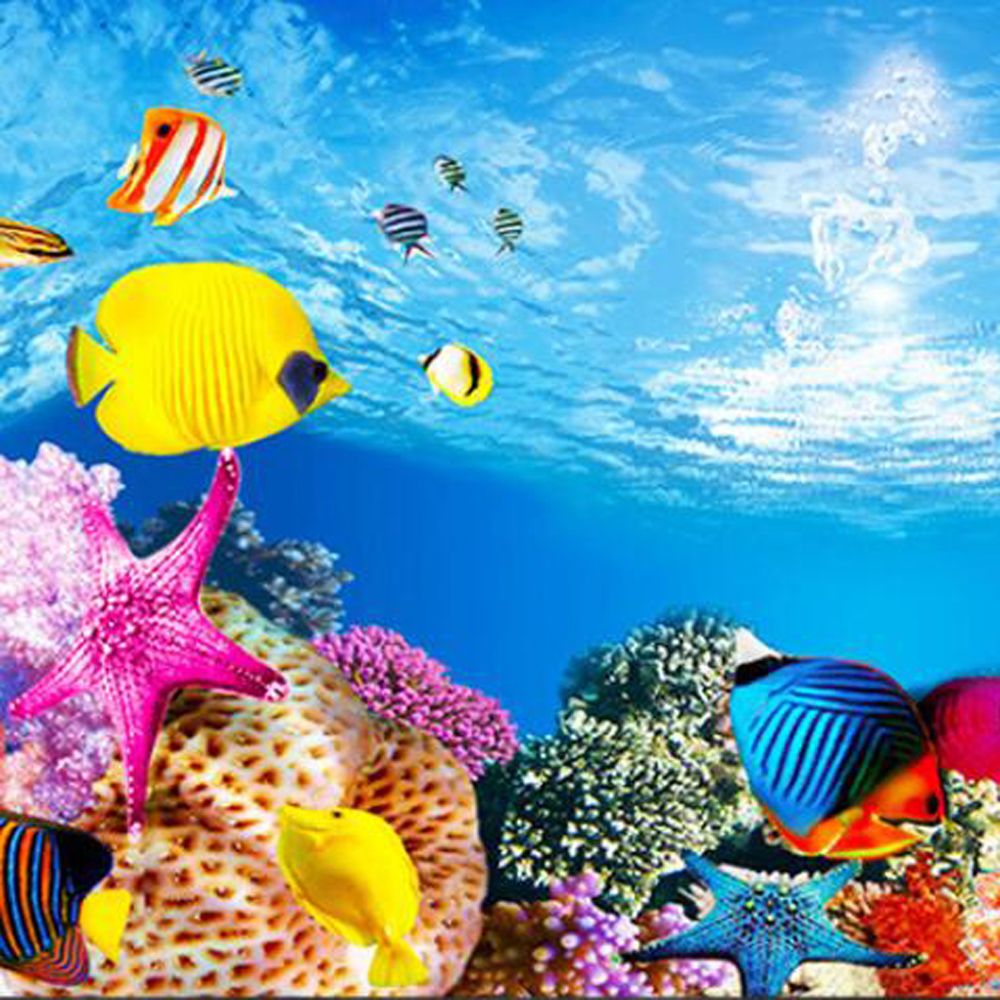 3D Aquarium Sticker Landscape Poster Fish Tank Background Painting Sticker Double-sided Ocean Sea Plants Backdrop Aquarium Decor