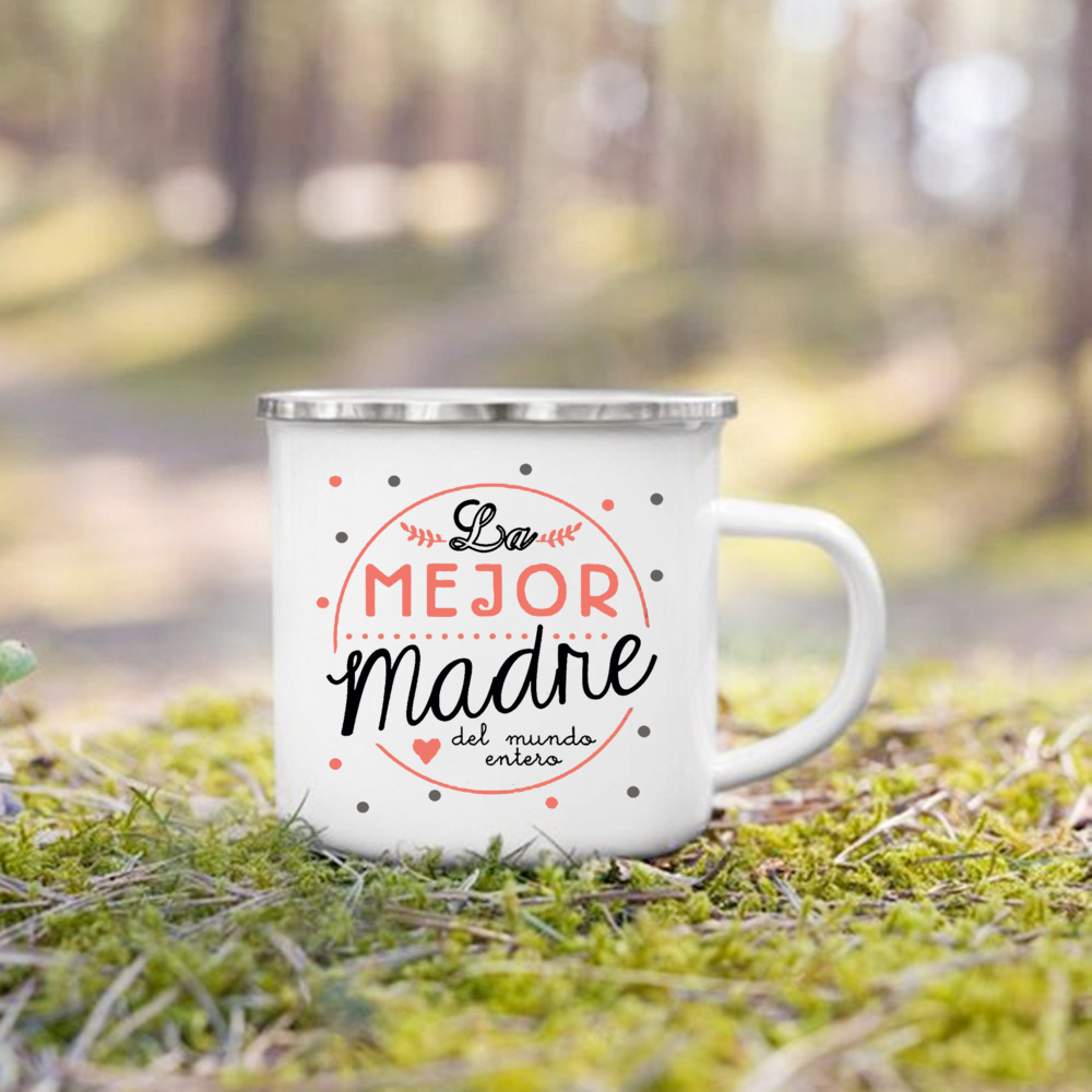 Taza con estampado de la mejor mamá del mundo, tazas de café creativas, bebidas, leche, taza con asa, taza esmaltada para acampar, de cumpleaños para el día de la madre para mamá: Borgoña