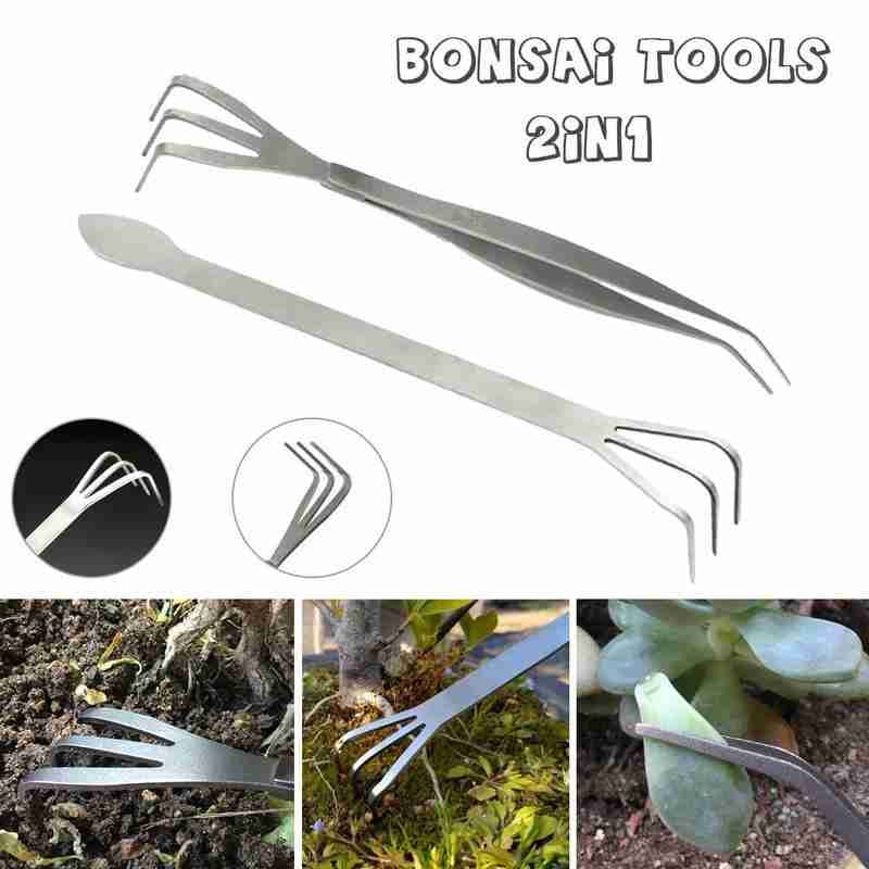 2 in 1 multifunktions bonsai værktøj stål rod rive spatel pincet holdbart rustfrit skridsikkert håndtag haveværktøj