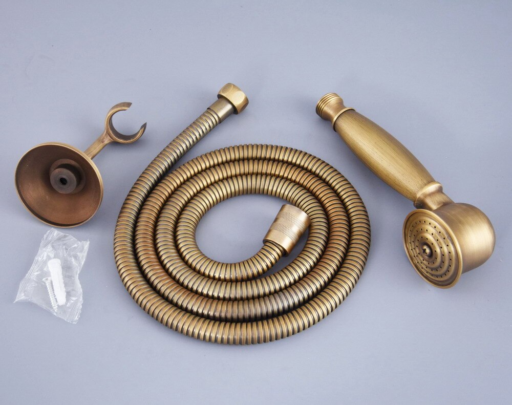 Antique Brass Hand Held Shower Head Wall Holder Bracket 1.5M Hose Set Water Saving Bathroom Handheld Sprayer ahh120