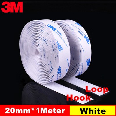 Moq 1M 20/25/30/38/50Mm Sterke Zelfklevende Sluiting Tape Nylon Haken en Loops Sticker Velcroos Lijm 3M Lijm Magie Voor Diy: White 20mmX1M 1Pair